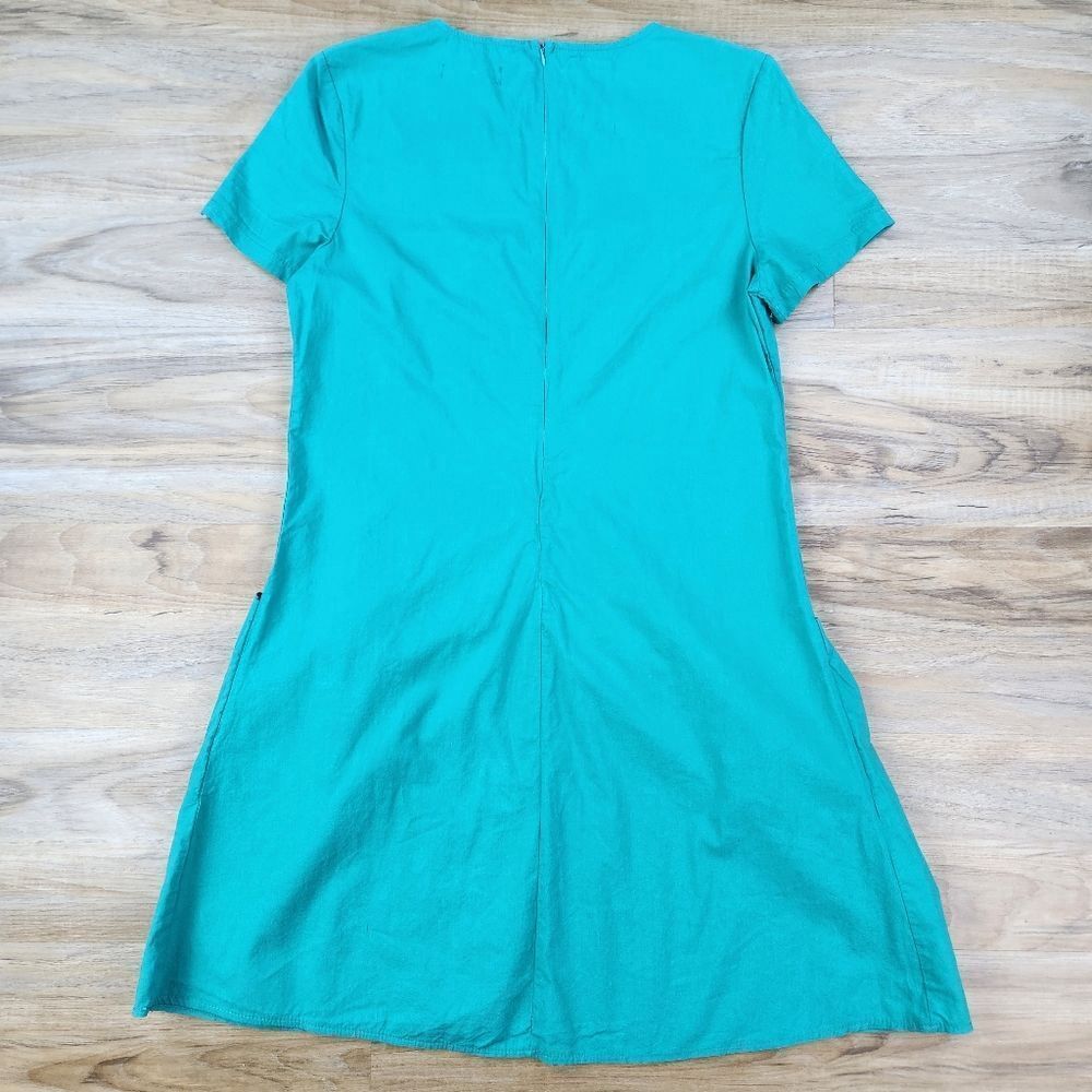 🍑Teal Button Tab Short Sleeve Dress Medium - Picture 5 of 14